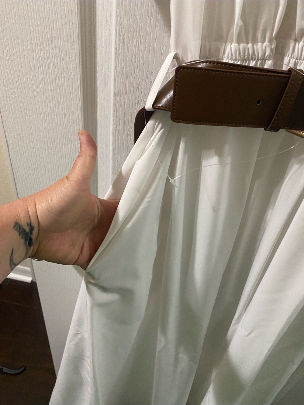 Calvin Klein White Midi Dress with Brown Belt - Picture 4 of 7